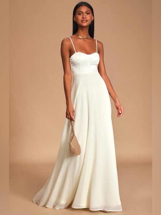Lulus Dresses & Skirts - NWT Lulu’s Best Part Of Me Cream Satin Bustier Maxi Dress gown weddding prom L